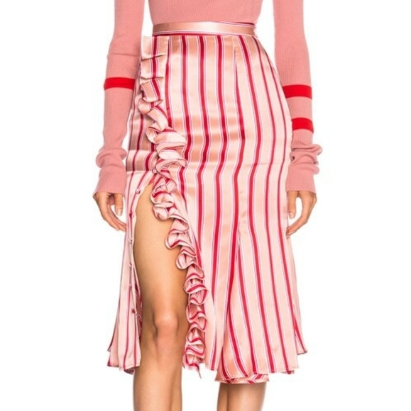 Maggie Marilyn Skirt Ruffle Striped Slit Midi Sz S - Picture 5 of 5